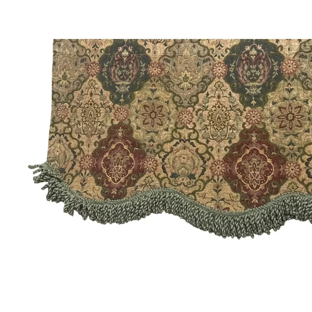 Single Stunning Tapestry Fringe Valance Scalloped Short Curtain Rug Print Brown